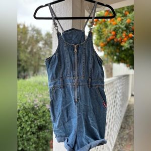 Vintage Jean Romper Denim Shorts Overalls Coveralls Festival Boho Retro Summer